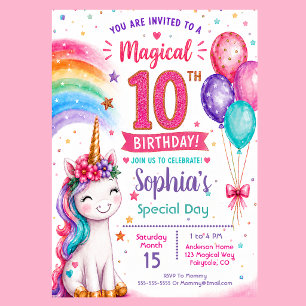 Invitación Cumpleaños mágico de la niña unicornio número 10