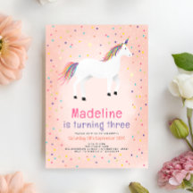 Cumpleaños mágico de niña unicornio rosa lindo