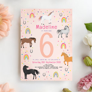 Invitación Cumpleaños Mágico de Niña Unicornio Rosa Pastel