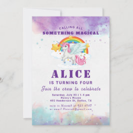 Invitación Cumpleaños mágico de niños con arcoíris de unicorn