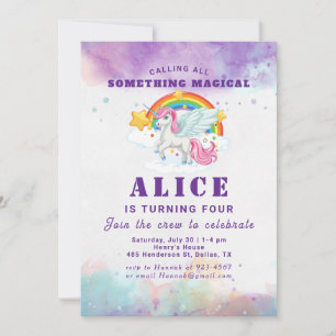 Invitación Cumpleaños mágico de niños con arcoíris de unicorn