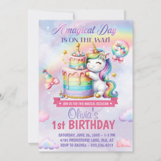 Invitación Cumpleaños mágico de Rainbow Unicorn