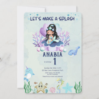 Invitación Cumpleaños mágico de sirena acuarela 1er