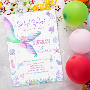 Invitación Cumpleaños mágico de sirena rosa púrpura