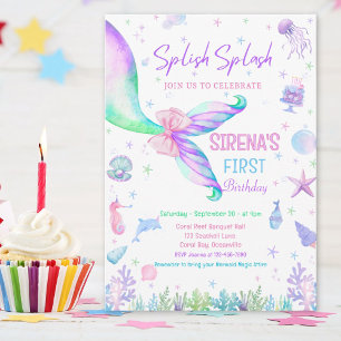Invitación Cumpleaños mágico de sirena rosa y púrpura