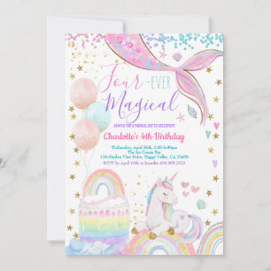 Invitación Cumpleaños mágico de sirena unicornio 4