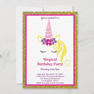 Invitación Cumpleaños mágico de unicornio