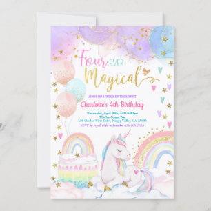 Invitación Cumpleaños Mágico de Unicornio 4º Cumpleaños Paste
