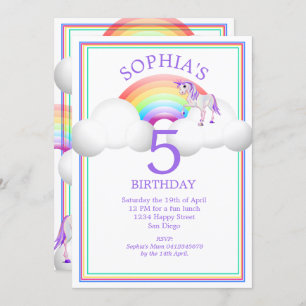 Invitación Cumpleaños mágico de Unicornio arcoiris