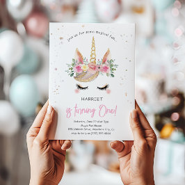 Invitación Cumpleaños mágico de unicornio con acuarela