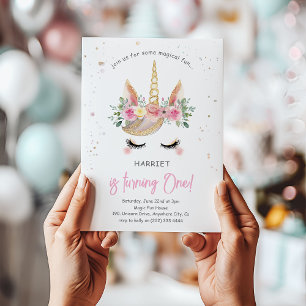 Invitación Cumpleaños mágico de unicornio con acuarela