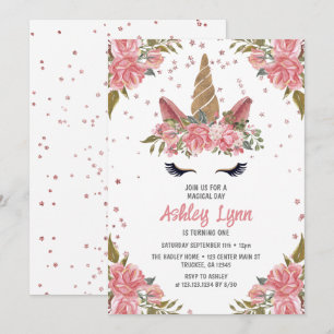 Invitación Cumpleaños Mágico de Unicornio con Flores Modernas