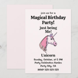 Invitación Cumpleaños Mágico de Unicornio de Cabeza Rosa Púrp