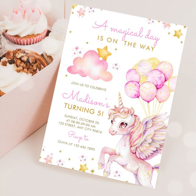 Invitación Cumpleaños mágico de unicornio número 5 (Subido por el creador)
