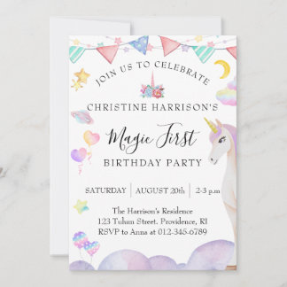 Invitación Cumpleaños Mágico de Unicornio para Niña