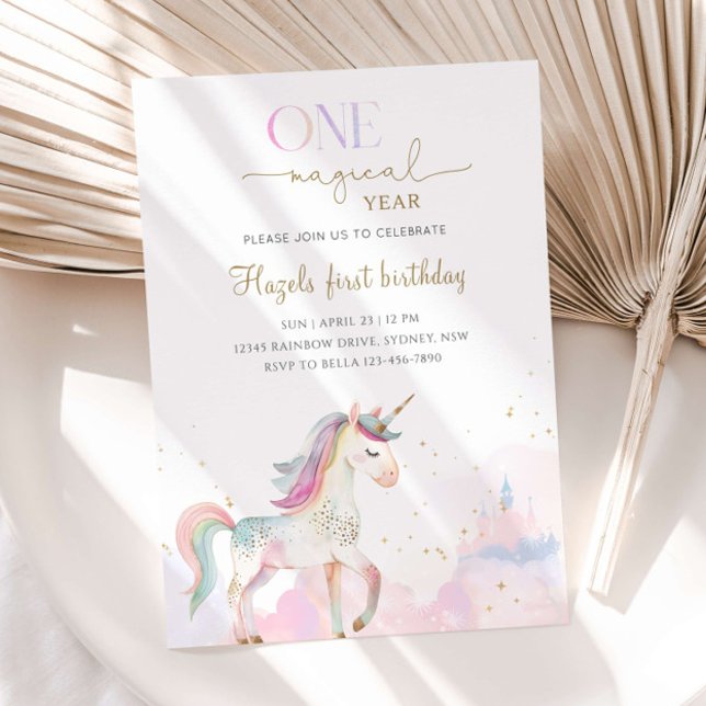 Invitación Cumpleaños mágico de unicornio pastel de 1 año (Subido por el creador)