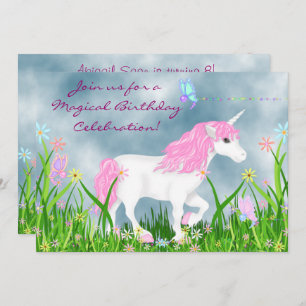 Invitación Cumpleaños mágico de unicornio rosa y blanco bonit