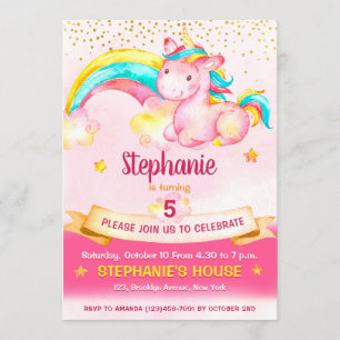 Invitación Cumpleaños mágico de unicornio y arcoiris