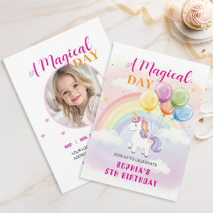 Invitación Cumpleaños mágico de unicornio y arcoiris