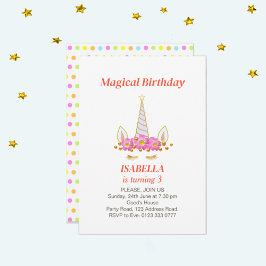 Invitación Cumpleaños mágico de unicornio y confetti