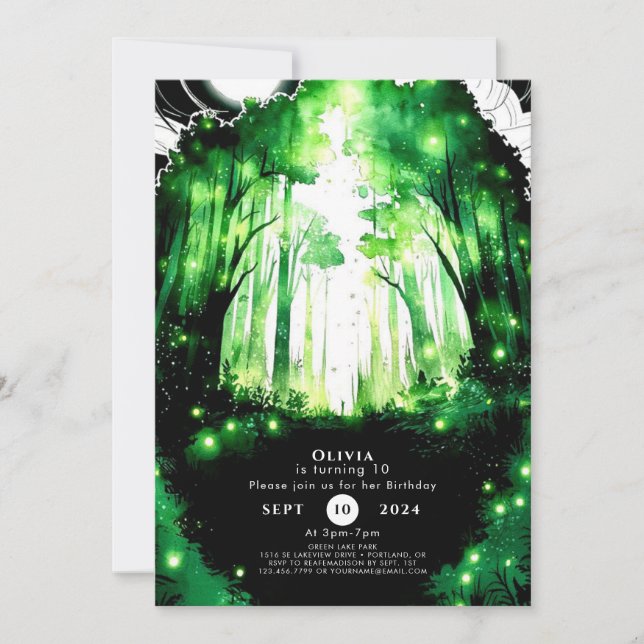 Invitación Cumpleaños mágico de Whimsy Woodland (Anverso)