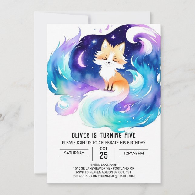 Invitación Cumpleaños Mágico de Woodland Fox (Anverso)