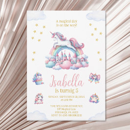 Invitación Cumpleaños mágico del castillo de Unicorn Rainbow