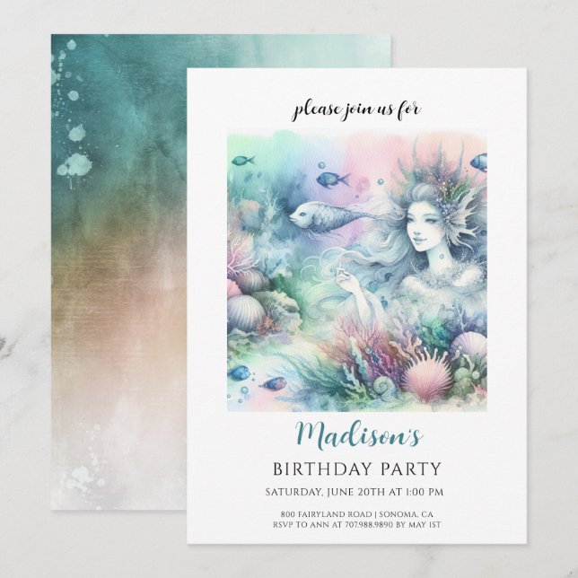 Invitación Cumpleaños mágico del Chica de sirena (Anverso / Reverso)