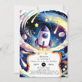 Invitación Cumpleaños mágico del cohete galáctico