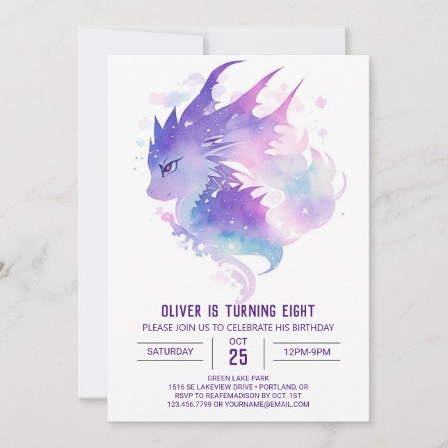 Invitación Cumpleaños Mágico del Dragón Cósmico (Anverso)