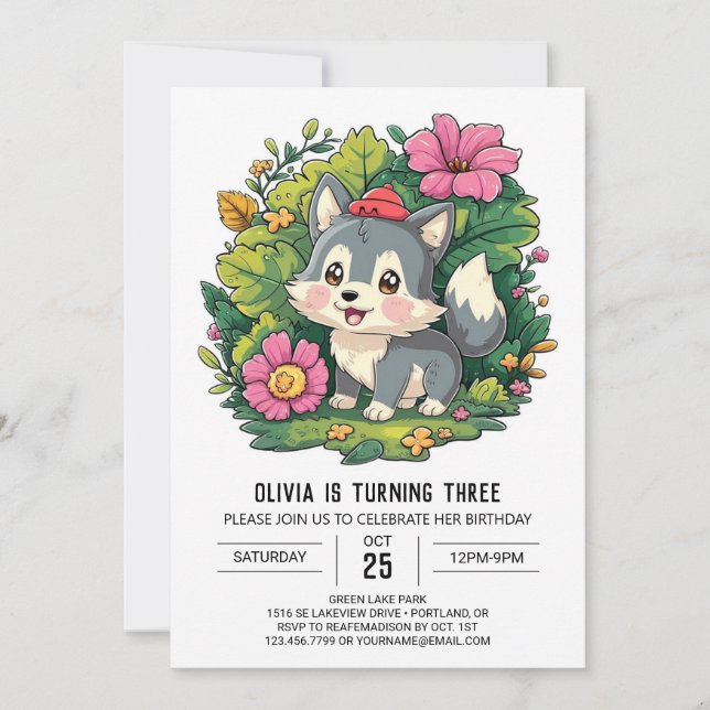 Invitación Cumpleaños mágico del lobo digital (Anverso)