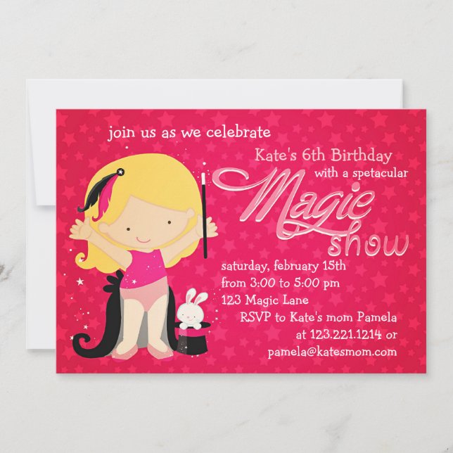 Invitación Cumpleaños mágico del tema de los chicas (Anverso)