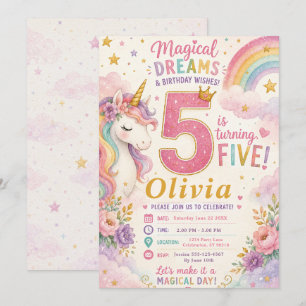 Invitación Cumpleaños mágico del unicornio cinco