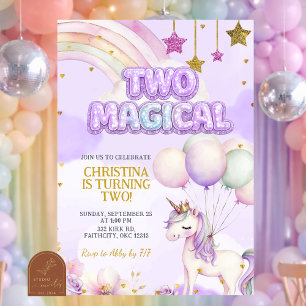 Invitación Cumpleaños Mágico del Unicornio Púrpura Dos Pastel