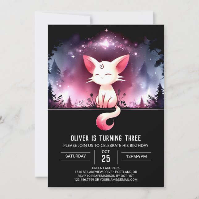 Invitación Cumpleaños mágico digital de gatos (Anverso)