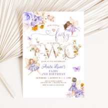 Cumpleaños mágico floral de hada púrpura mariposa 