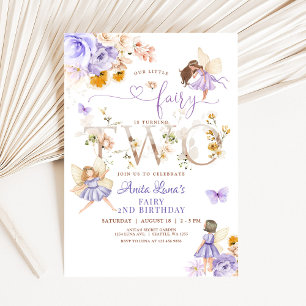 Invitación Cumpleaños mágico floral de hada púrpura mariposa 