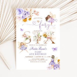 Invitación Cumpleaños Mágico Floral Mariposa Hada Morada 6to