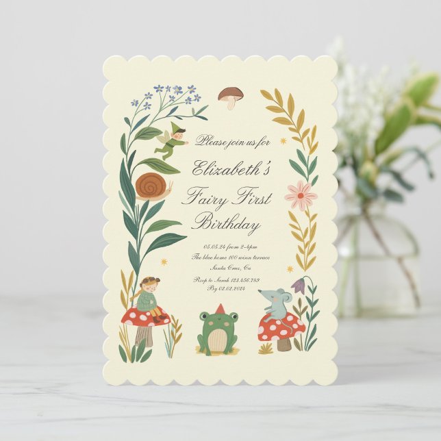 Invitación Cumpleaños Mágico Hada Primero Hongo Bosque Madera (Subido por el creador)