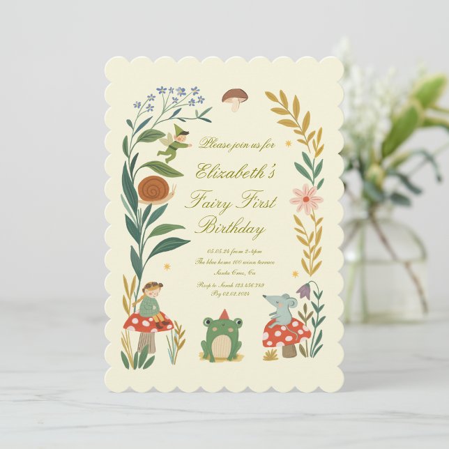 Invitación Cumpleaños Mágico Hada Primero Hongo Bosque Madera (Subido por el creador)