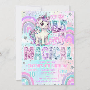 Invitación Cumpleaños mágico inolvidable de Unicornio 4 años