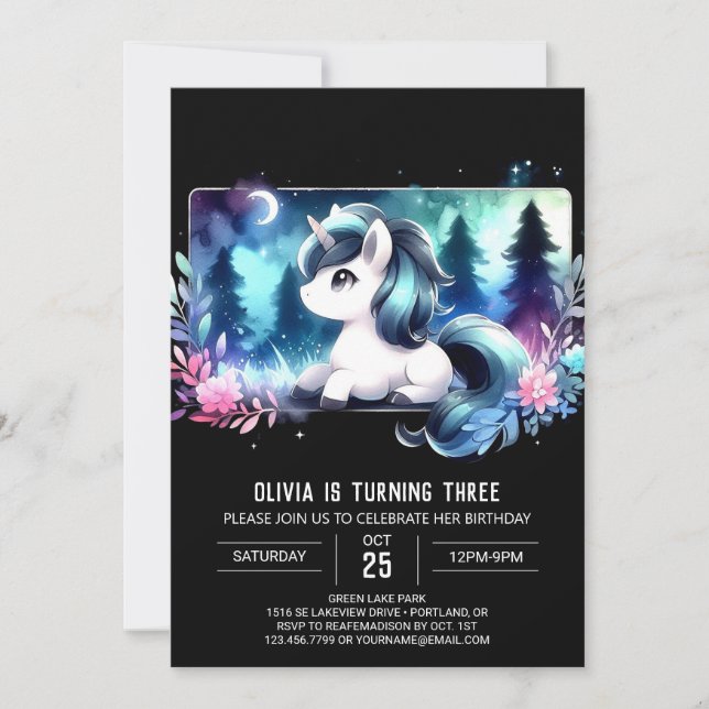 Invitación Cumpleaños mágico Minimalista de caballos (Anverso)