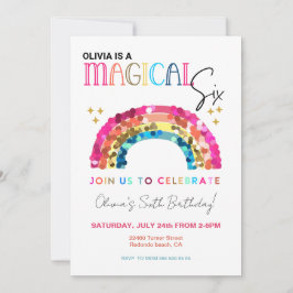 Invitación Cumpleaños mágico número 6 de arcoíris de lentejue