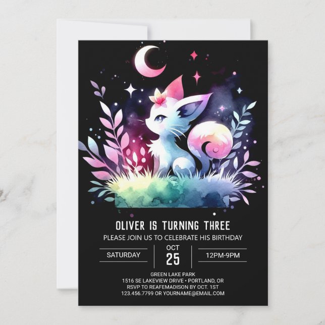 Invitación Cumpleaños mágico para gatos (Anverso)