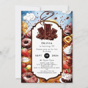 Invitación Cumpleaños mágico pastel de chocolate