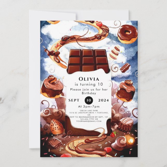 Invitación Cumpleaños mágico Personalizado de chocolate (Anverso)