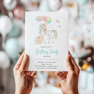 Invitación Cumpleaños Mágico Unicornio Acuarela para Cualquie