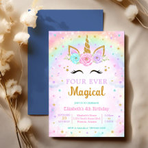 Cumpleaños mágico unicornio arcoíris 4 para siempr