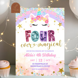 Invitación Cumpleaños Mágico Unicornio Arcoíris Pastel 4
