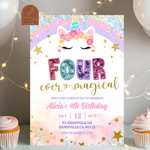 Invitación Cumpleaños Mágico Unicornio Arcoíris Pastel 4